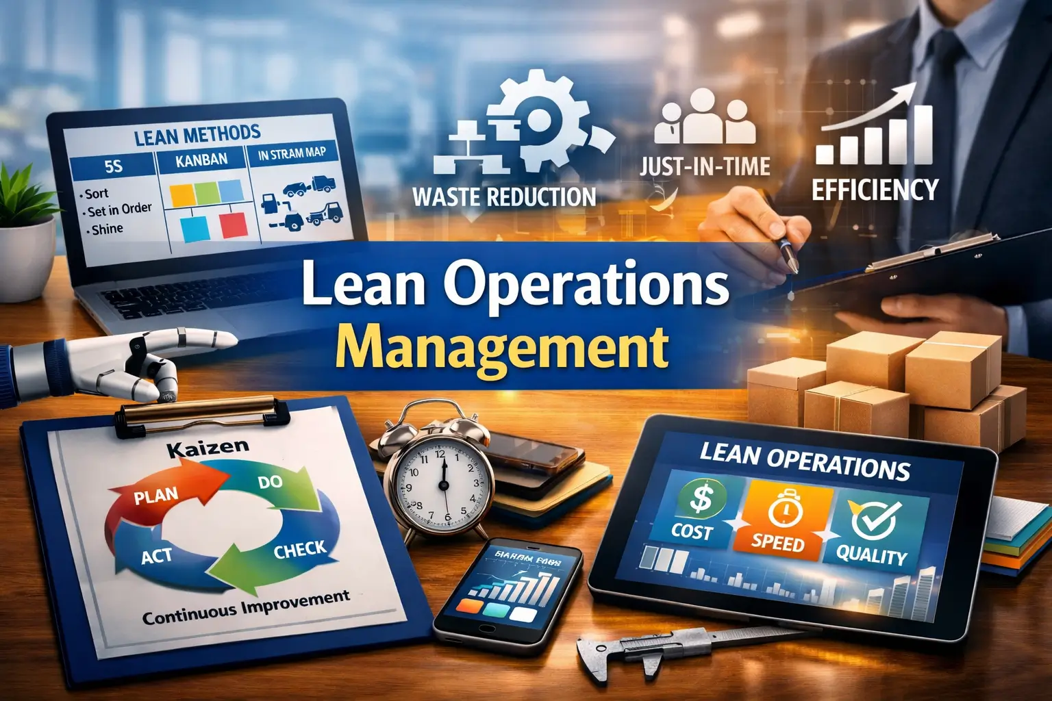 Professional Lean Operations Management course image with efficiency and improvement visuals