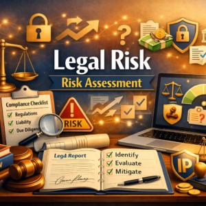 Professional Legal Risk Assessment course image with compliance and audit visuals