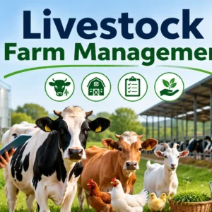 Professional banner showing Livestock Farm Management with modern farming and animal care visuals