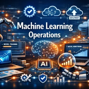 Educational banner for Machine Learning Operations course with AI and automation visuals