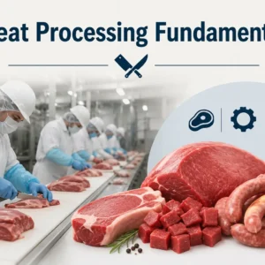 Professional banner showing Meat Processing Fundamentals with modern meat industry visuals