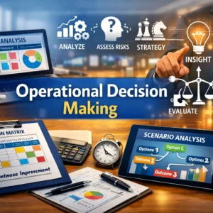 Professional Operational Decision Making course image with data analysis and strategy visuals