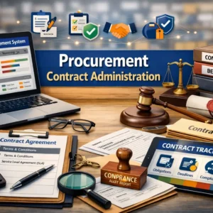 Professional course image for Procurement Contract Administration with contract management visuals
