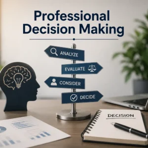 High-quality educational image for Professional Decision Making course showing workplace strategy and problem-solving
