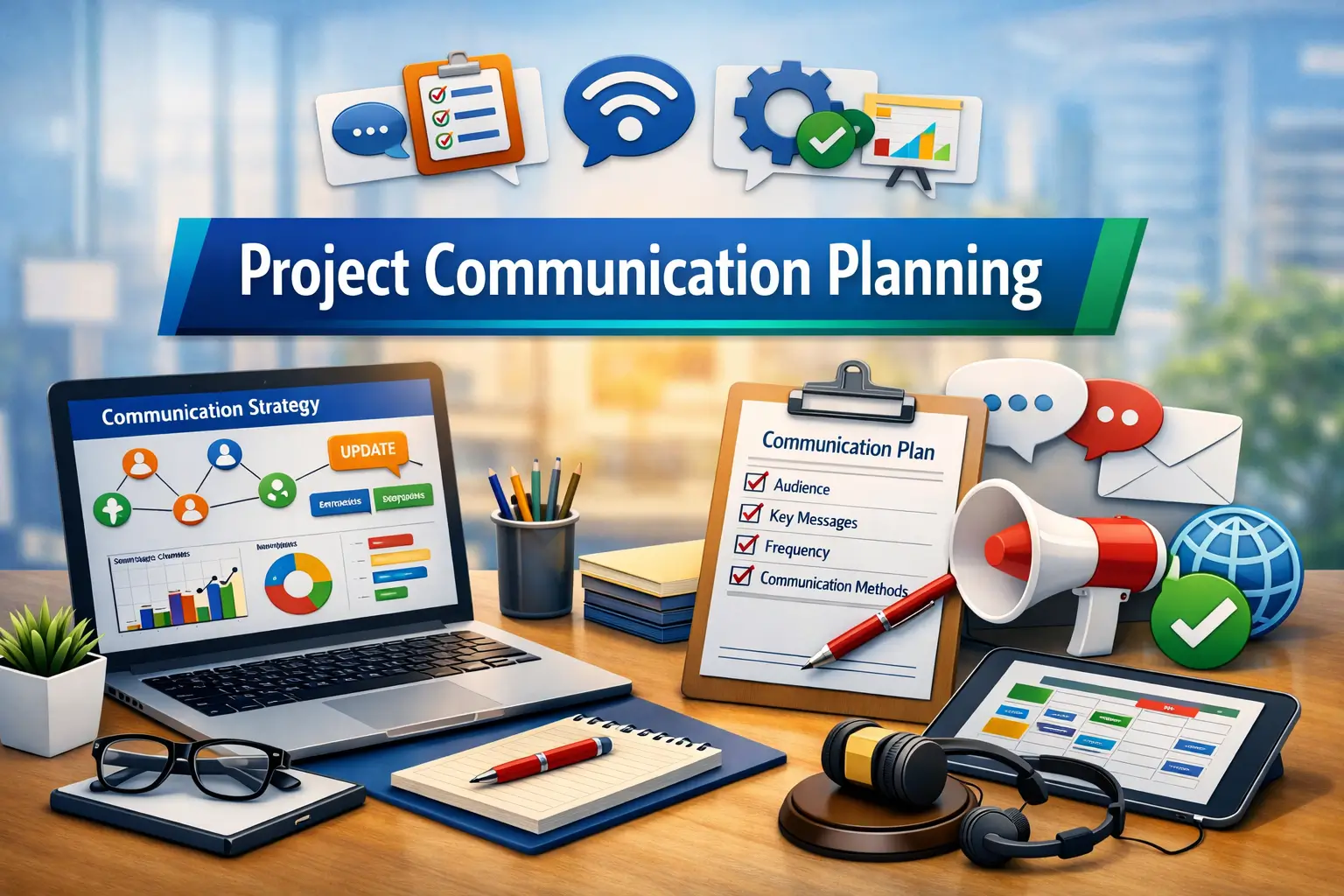 Educational course image for Project Communication Planning with communication visuals