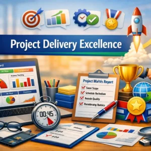 Educational course image for Project Delivery Excellence with delivery and success visuals