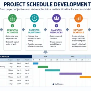 Professional Project Schedule Development course image with timelines and planning visuals