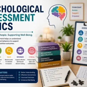 Professional Psychological Assessment Basics course image with testing and evaluation visuals