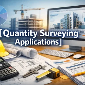 Professional Quantity Surveying Applications course image with tools and building visuals