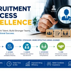 Educational banner for Recruitment Process Excellence course featuring HR and recruitment visuals