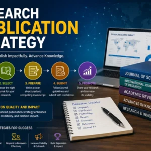 Professional Research Publication Strategy course image with academic publishing visuals