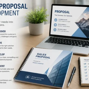 Professional Sales Proposal Development course image with business and client engagement visuals