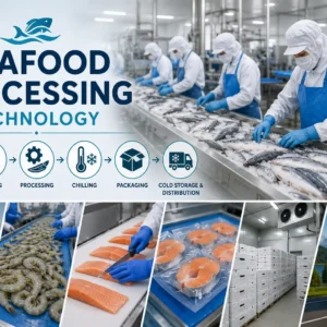 Professional banner showing Seafood Processing Technology with modern seafood industry visuals