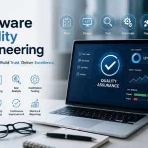 Educational banner for Software Quality Engineering course with testing and automation visuals