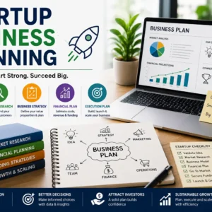 Professional Startup Business Planning course image with entrepreneurship and strategy visuals