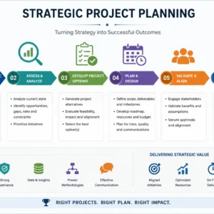 Professional Strategic Project Planning course image with project charts and planning visuals