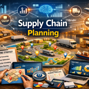 Professional course image showing Supply Chain Planning and logistics scheduling visuals