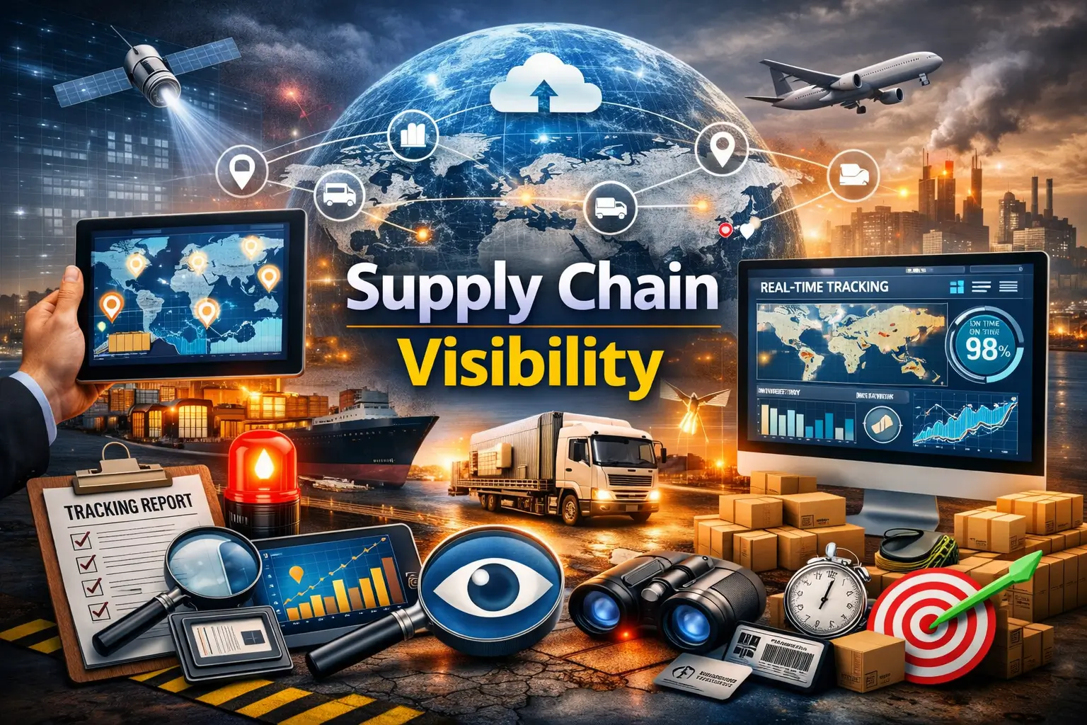 Professional course image showing Supply Chain Visibility and real-time tracking systems
