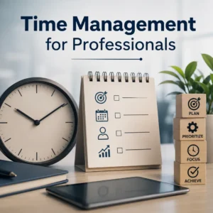 High-quality educational image for Time Management for Professionals course showing productivity and workplace skills