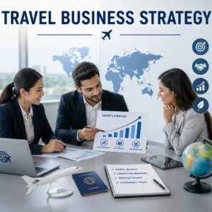 Professional educational course image for Travel Business Strategy with modern visuals