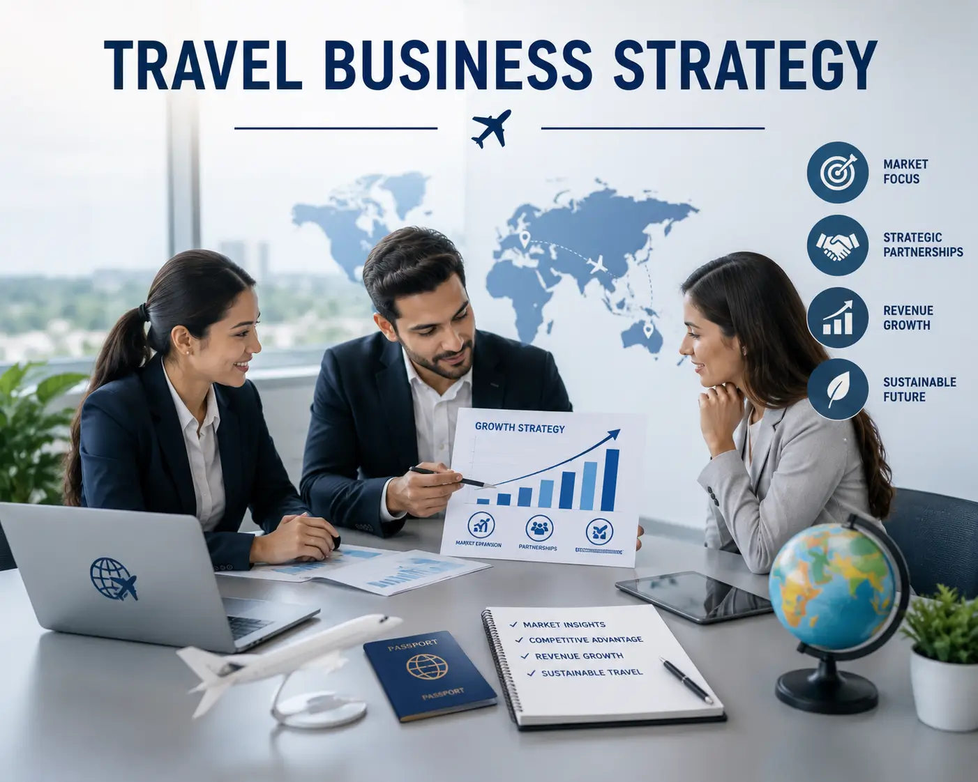 Professional educational course image for Travel Business Strategy with modern visuals