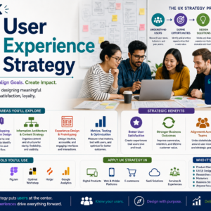 Professional course image for User Experience Strategy with UX and design visuals