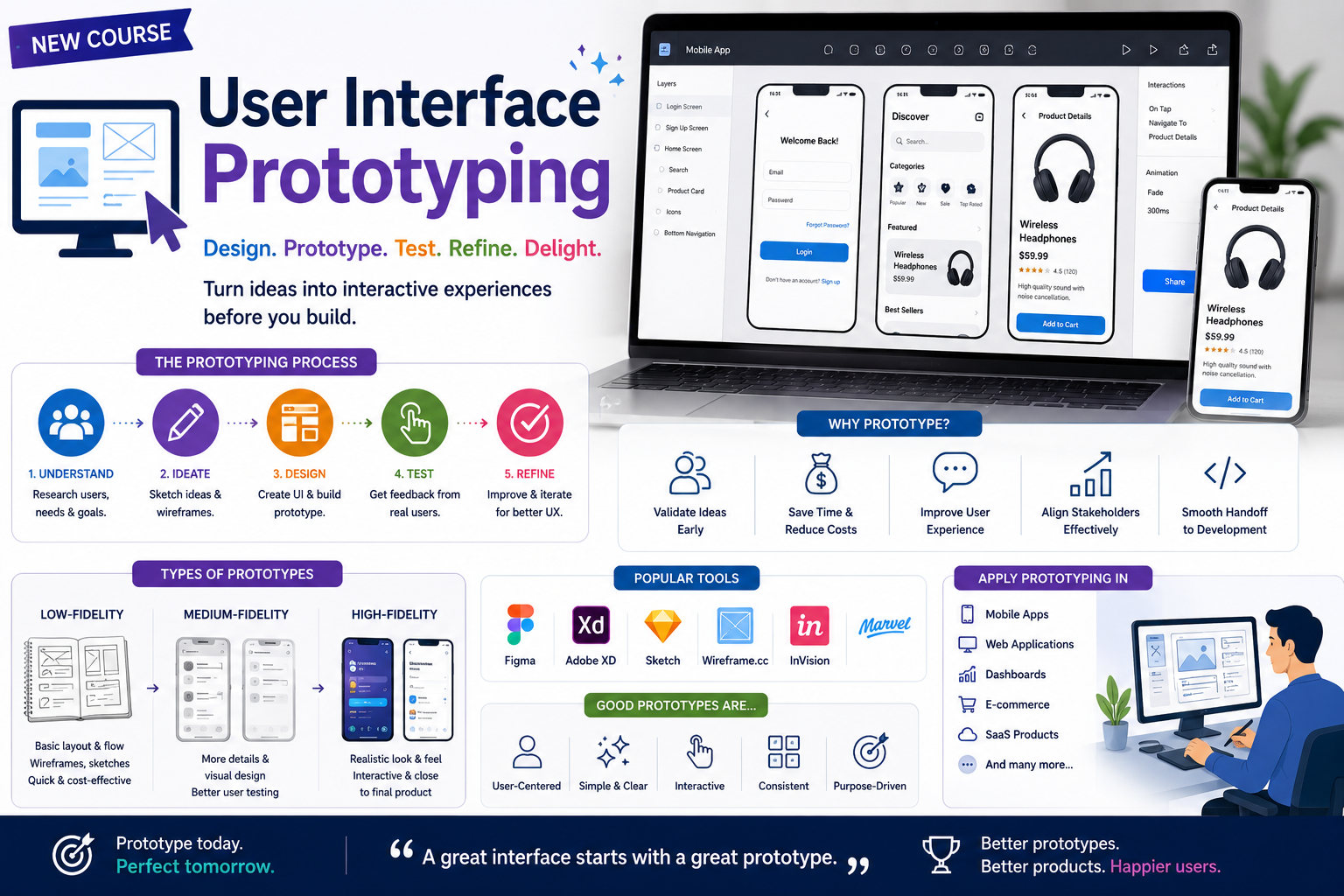 Professional course image for User Interface Prototyping with UI design visuals