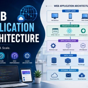 Educational banner for Web Application Architecture course with system design visuals