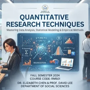 High-quality educational course image showing Quantitative Research Techniques with statistical charts and data visuals.