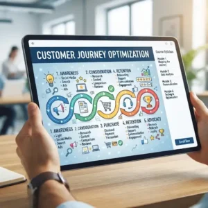 High-quality educational course image for Customer Journey Optimization with customer journey mapping and touchpoint improvement visuals.