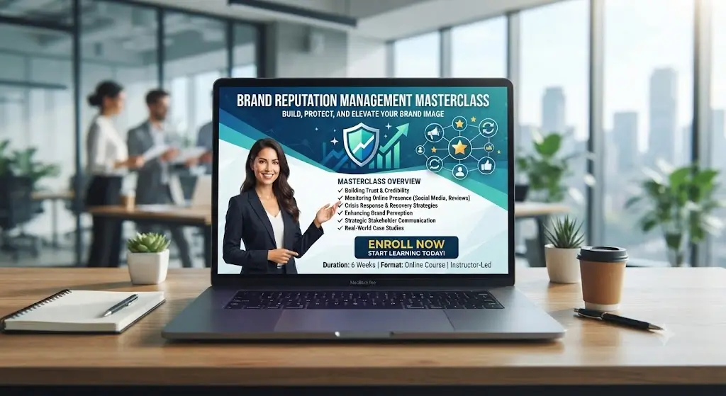 High-quality educational course image for Brand Reputation Management with trust-building and corporate reputation visuals.