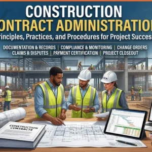High-quality educational course image for Construction Contract Administration with contract management and compliance visuals.