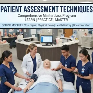 Professional e-learning image showing Patient Assessment Techniques and clinical evaluation concepts