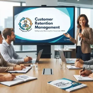 High-quality educational course image for Customer Retention Management with loyalty and relationship-building visuals.