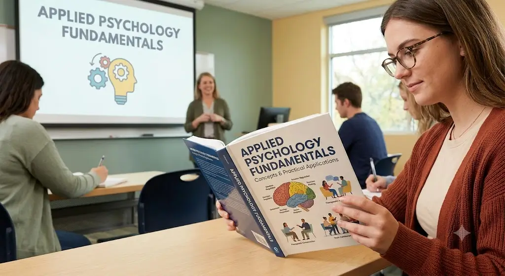 High-quality educational course image showing Applied Psychology Fundamentals with psychology and behavior visuals.