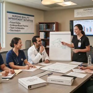 Professional e-learning image showing Nursing Quality Improvement and patient safety concepts