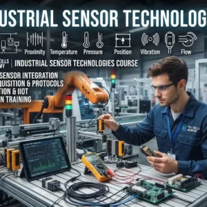 High-quality educational course image for Industrial Sensor Technologies with industrial automation and sensor visuals.