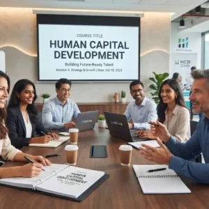 Modern educational image for Human Capital Development course with workforce growth and talent management visuals