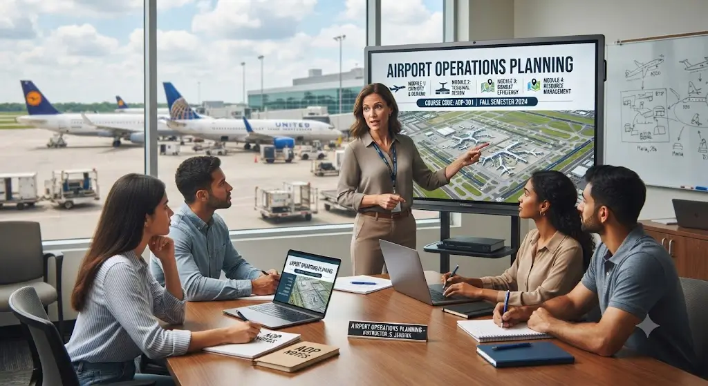 High-quality educational course image featuring Airport Operations Planning with modern visuals
