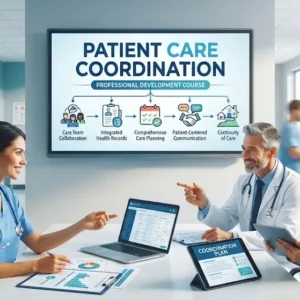 Modern e‑learning image showing Patient Care Coordination course visuals