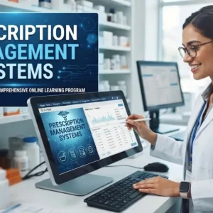 Professional e-learning image showing Prescription Management Systems tools and healthcare technology