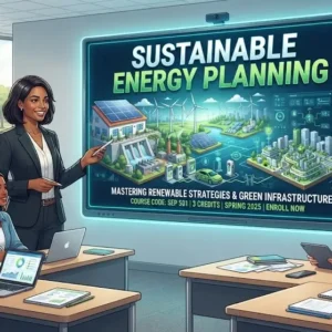 High-quality educational course image featuring Sustainable Energy Planning with modern visuals