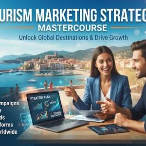 High-quality educational course image featuring Tourism Marketing Strategy with modern visuals