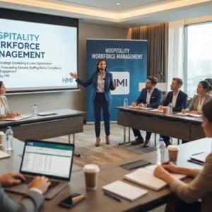 High-quality educational course image featuring Hospitality Workforce Management with modern visuals