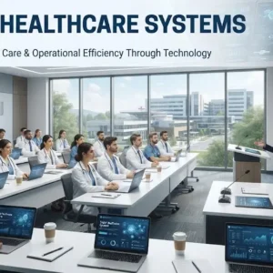 Professional e-learning image showing Digital Healthcare Systems and healthcare technology integration concepts