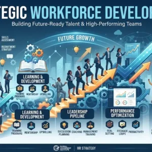 Modern educational image for Strategic Workforce Development course with workforce planning and skills development visuals
