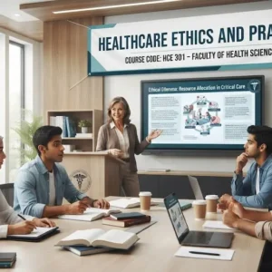 Modern e‑learning image showing Healthcare Ethics and Practice course visuals