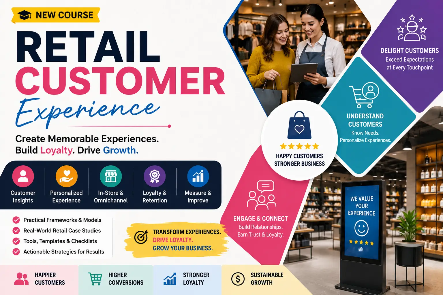 Retail Customer Experience course banner showing engagement, loyalty, and personalized service concepts