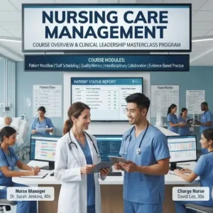 Professional e-learning image showing Nursing Care Management and patient-centered care concepts