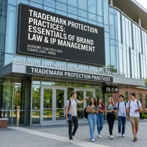 High-quality educational course image showing Trademark Protection Practices with law and brand protection visuals.